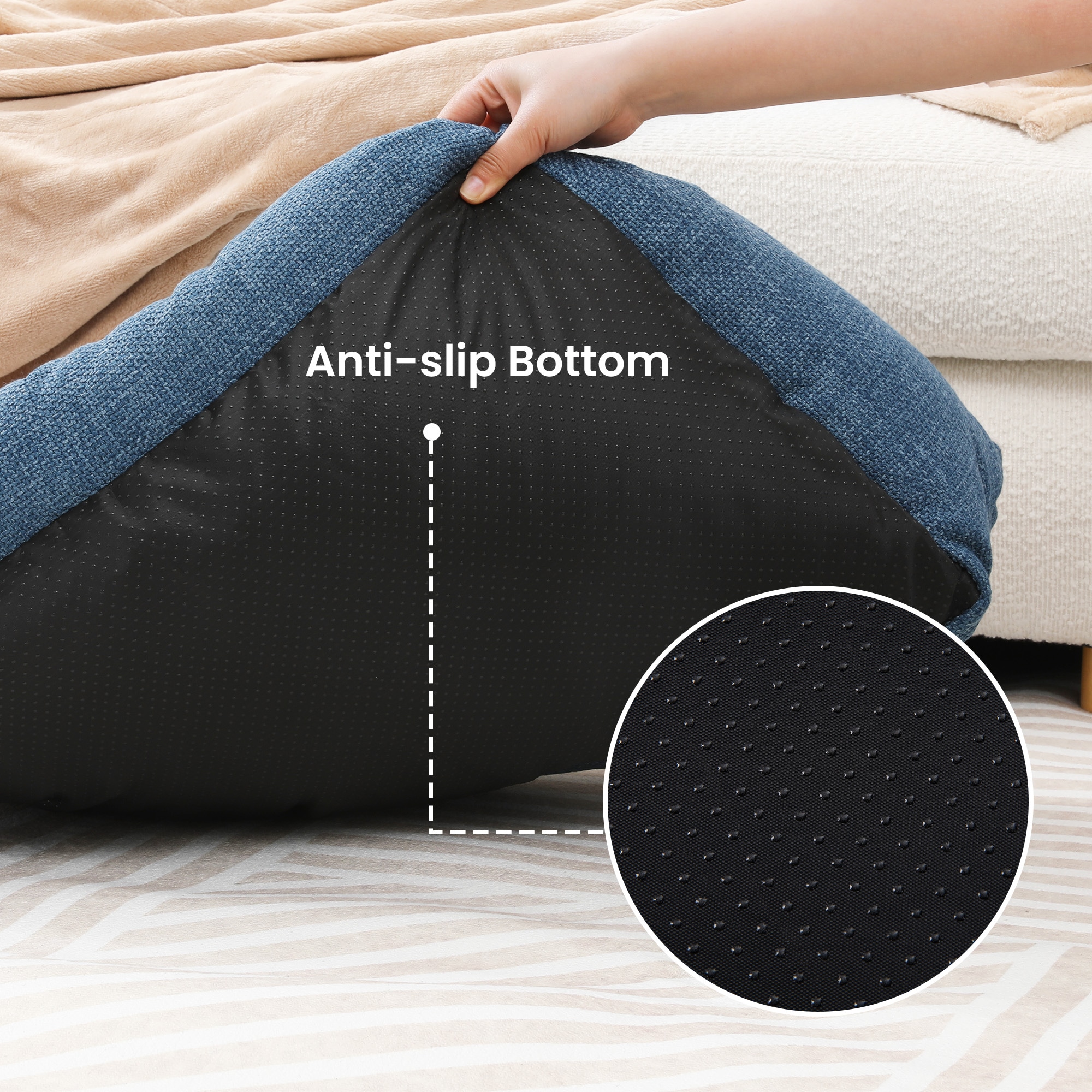Small Dog Bed Plush Anti-slip Cat Bed Washable Cover Blue_voghion.com